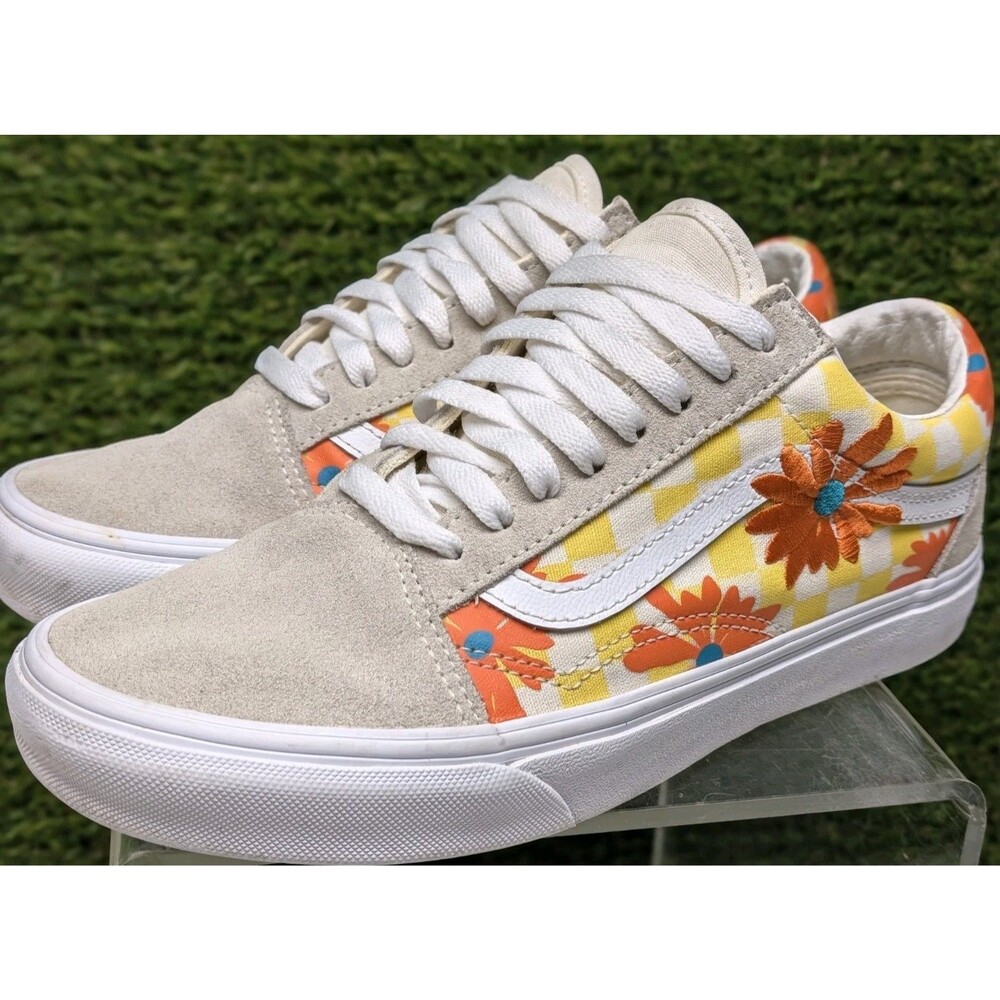 Vans Old Skool Checkerboard Floral Blanc De Blanc Shoes Women’s 8.5 Men's 7